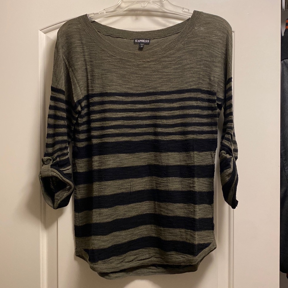 Express Olive and Black Striped Women's Top